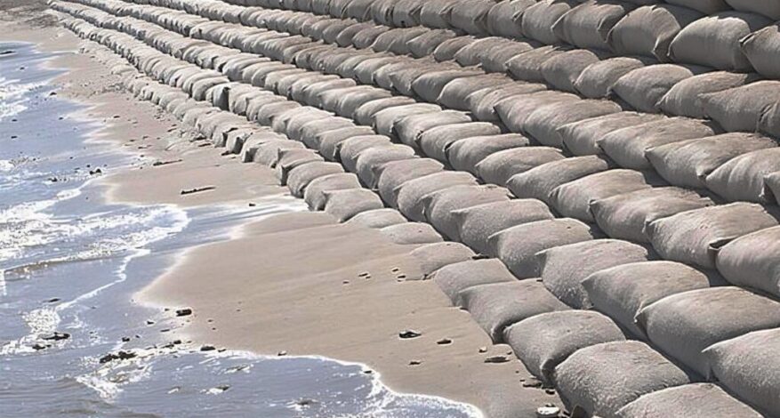 Geo sandbags installed at a temporary construction site for erosion control and site stabilization.