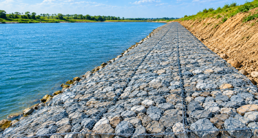 Gabion mattress installation for sustainable construction